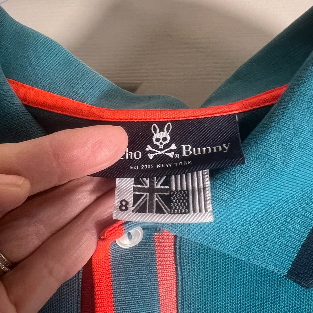 Psycho Bunny Teal Polo with Orange Trim 2XL - small mark - Picture 5 of 8